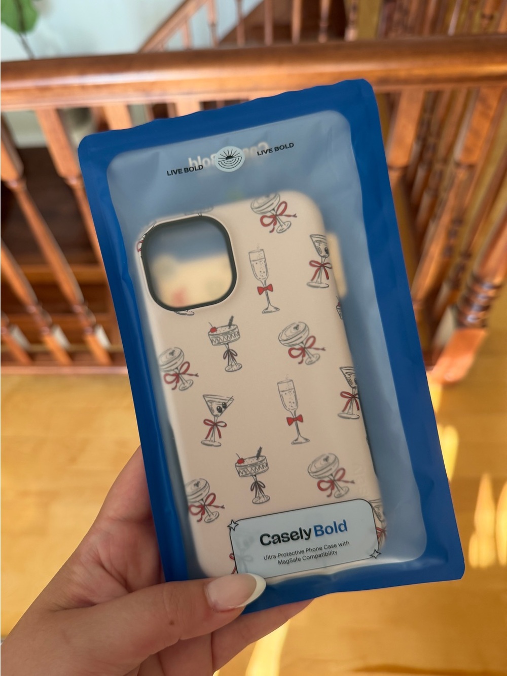 iPhone 14 Casetify Bold Champagne & Cocktail Pattern Phone Case - Cream